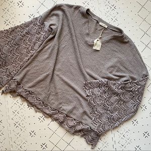 NWT lace bell sleeve waffle thermal top